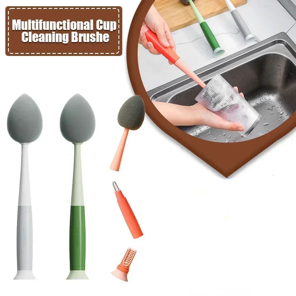

Multifunctional 3in1 Long Handled Sponge Cup Brush Detachable Gap Cleaning Brush Feeding Bottle Brush Home Cleaning Accessories