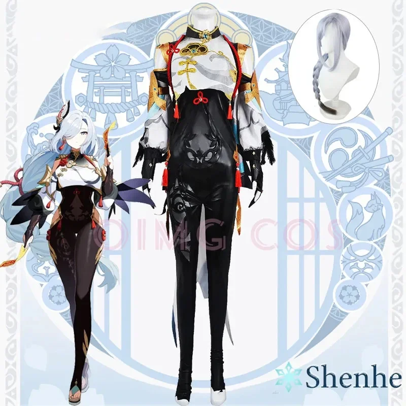 Shenhe-Disfraz de Genshin Impact para adultos, uniforme de carnaval, peluca de Anime, Disfraces de Halloween, juego de menor señor Kusanali