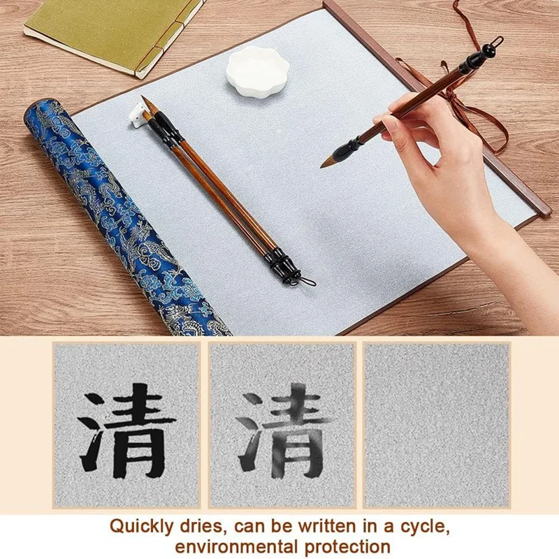 Inkless Chinese Calligraphy Set Reusable Water Writing Magic Cloth Scroll Traditional Chinese Calligraphy Writing Pens