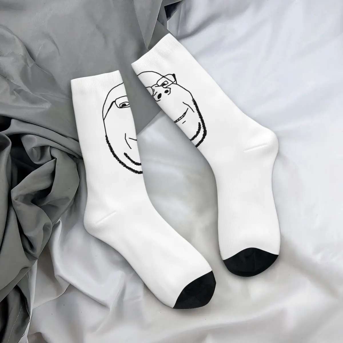 Wojak Soyjak Socks Smiling Kawaii Stockings Unisex Men Quality Running Socks Autumn Printed Non-Slip Socks