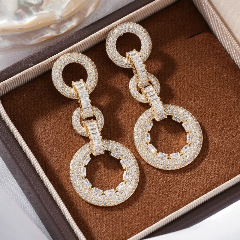 Bilincolor Purple and Olive Green Circle Chain Punk Fashion Earring for Women