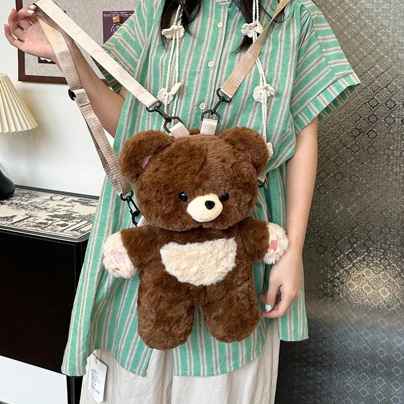 

Новый школьный рюкзак для девочек с милым плюшевым мишкой, универсальный, плюшевый, в виде куклы, маленький, детский рюкзак, маленькая сумка