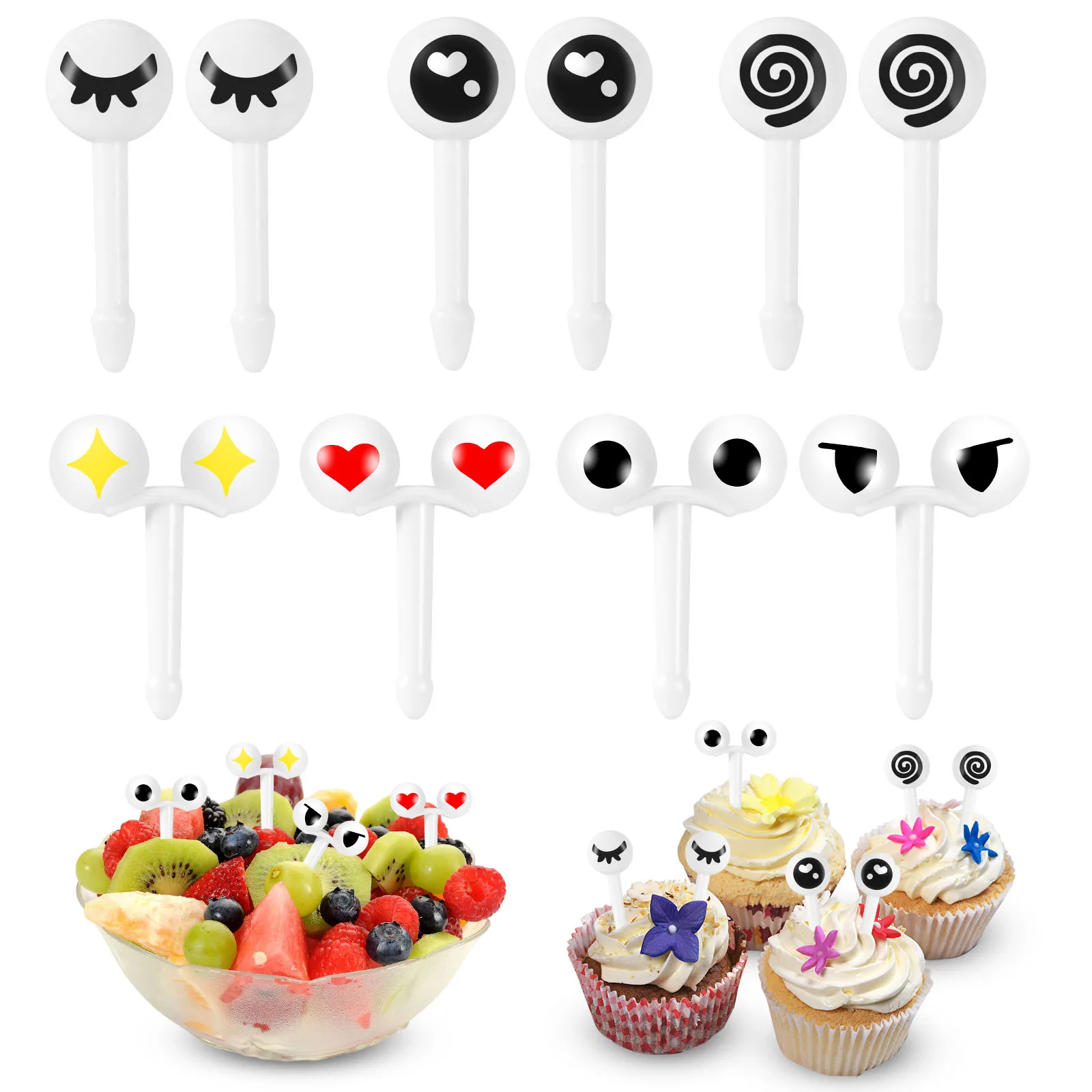 

10pcs/set Mini Eye Cartoon Expression Fruit Fork Plastic Fruit Toothpick For Children Mini Skewers