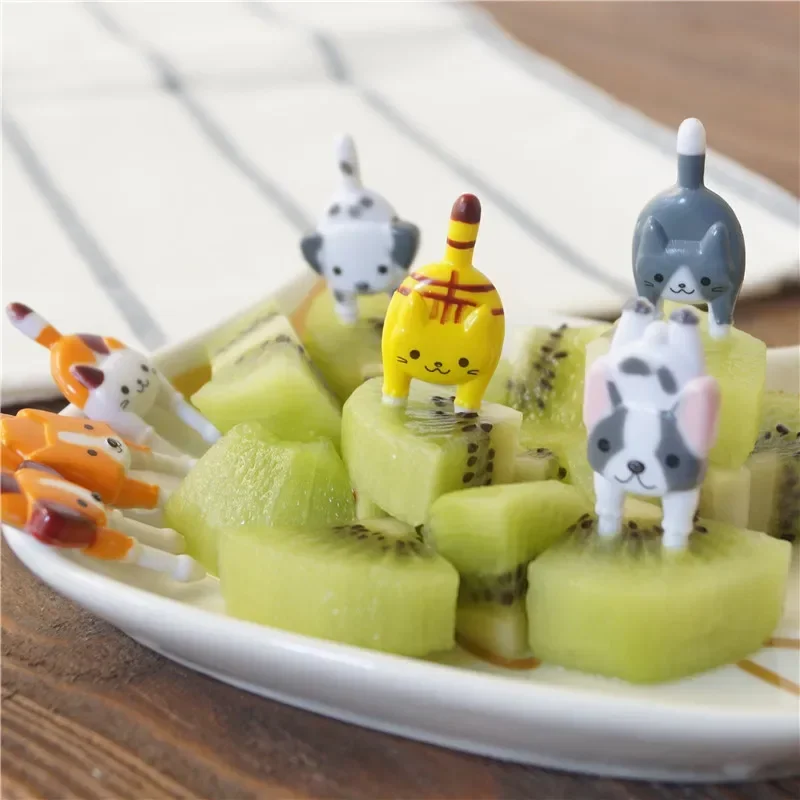 Tenedor de fruta de dibujos animados, Mini viñetas de animales, selecciones de comida, aperitivos, pasteles, postres, tenedores de comida, accesorios para el almuerzo, decoración de fiesta