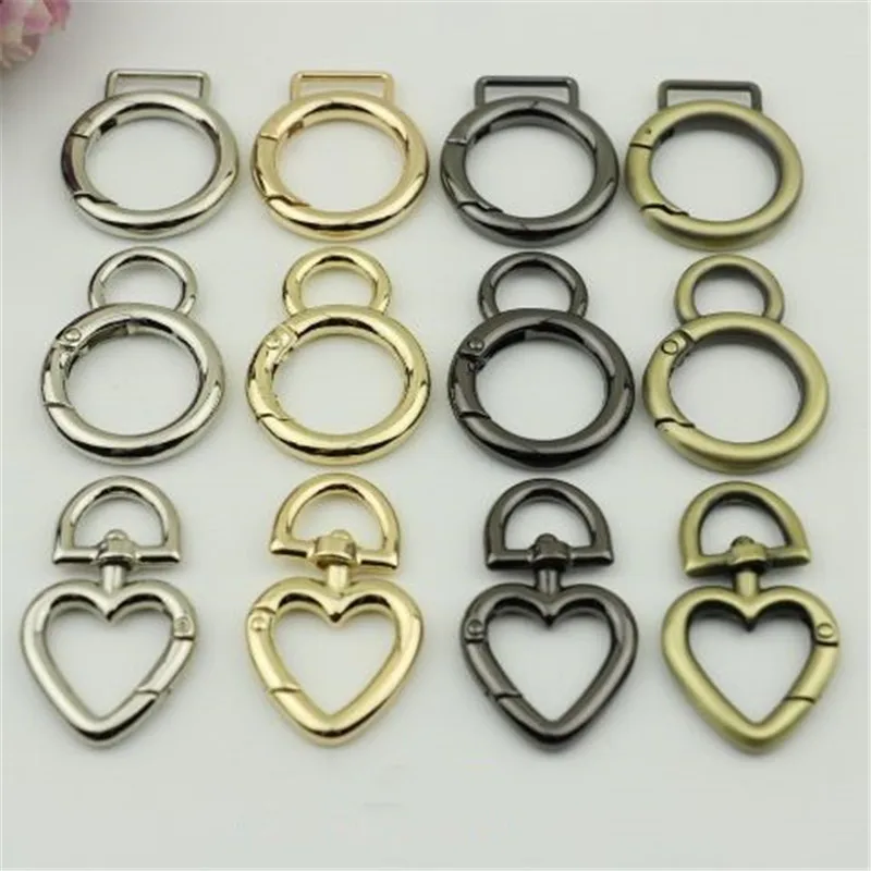 2pcs Metal Swivel Clip Spring Gate  Round O Ring Heart Snap Hooks For Bag Holder bag hook Trigger Spring Keyring Buckle DIY acce