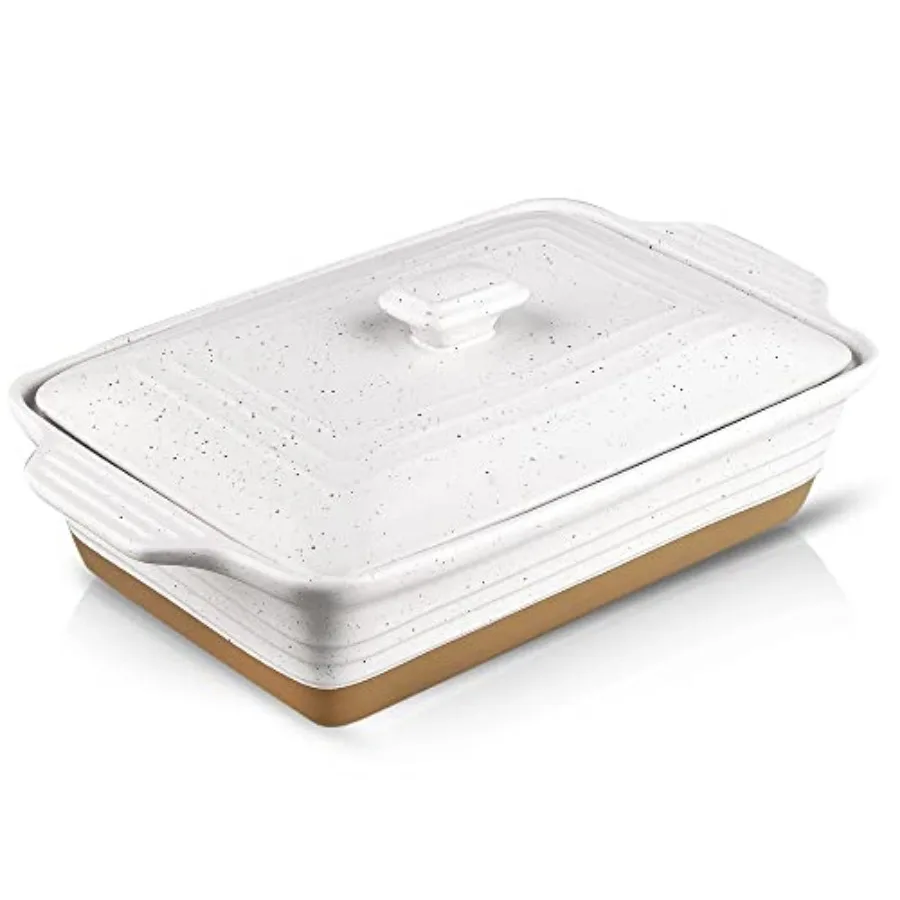 

Ceramic Casserole Dish with Lid - Oven Safe 9x13 Rectangular Baking Dish 3.5 Quart Farmhouse Style