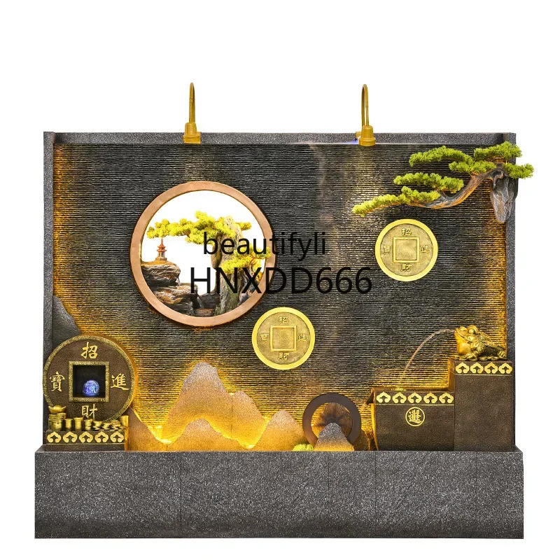 Water curtain wall, running water screen, rockery, fountain, landscape, courtyard, lucky floor ornament