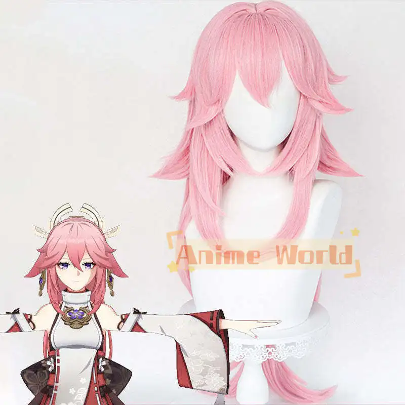 Genshin Impact Yae Miko Guuji Yae Pink Cosplay Wig  Synthetic Hair Halloween Role Play Party Carnival Wig Cap