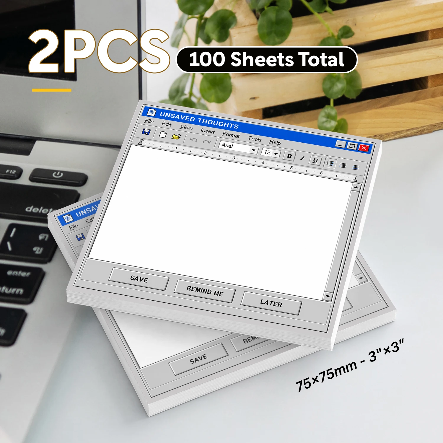 2PCS Computer Window Sticky Notes 100 Sheets Unsaved Thoughts Memo Pads Funny Office Reminder Notes School Stationery