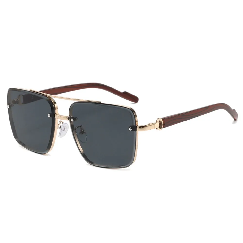 

Double Bridge Metal Sunglasses Square Frame Gradient Lenses Summer Shades Wood Grain Temple Men's Driving Sun Glasses Unisex