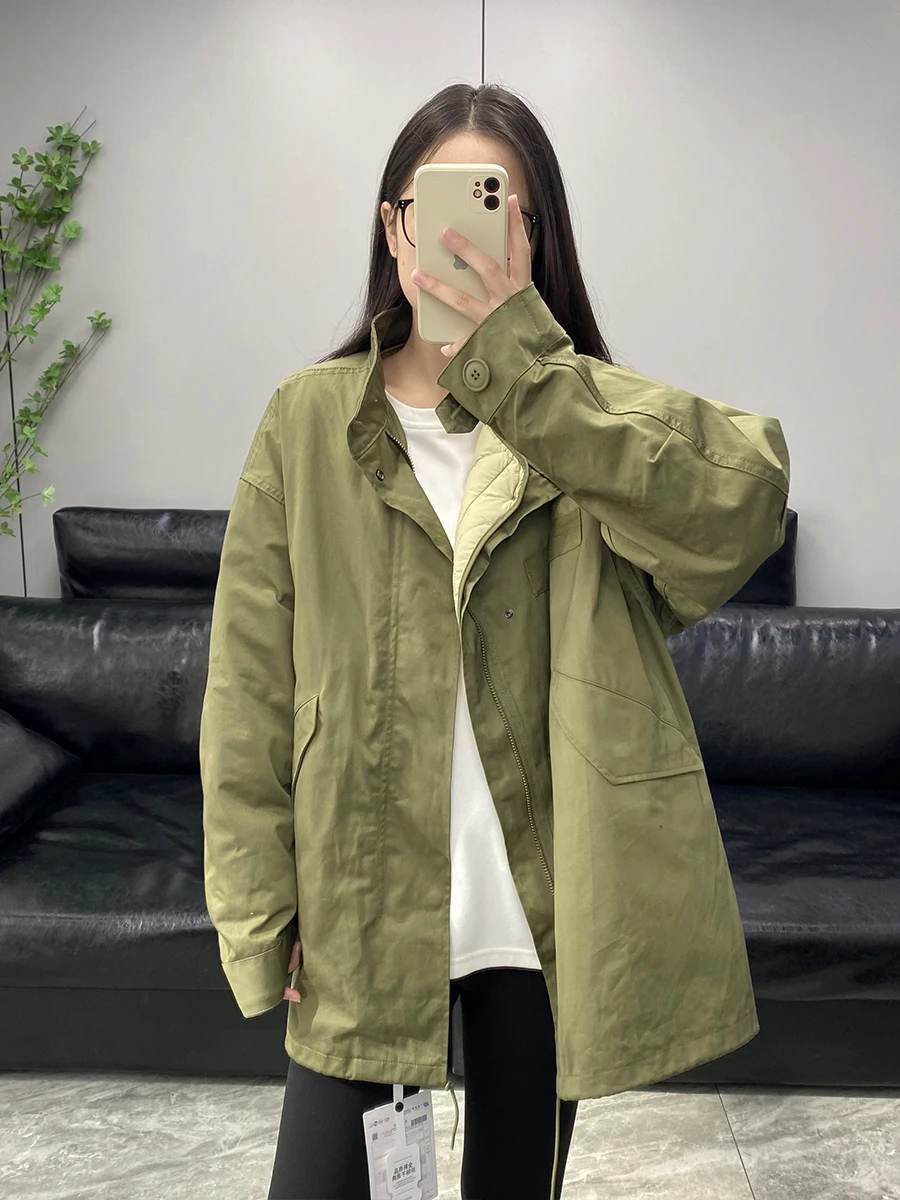 

Retro Sle Women's down Jaet Vest M65 Workwear 90 White Du down Inner Removable Two-piece Set Stand Collar Coat