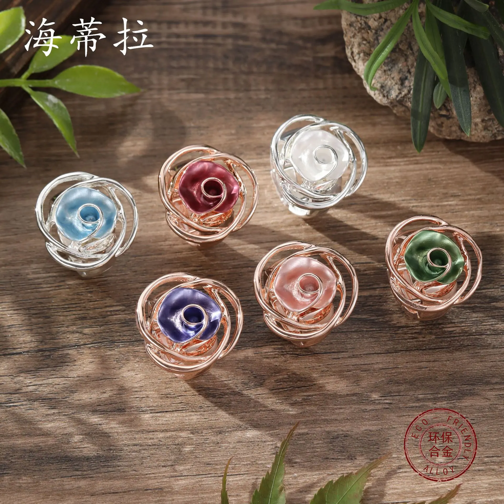 explosion Color oil rose flower elastic ring Fashion high sense Women's versatile rose ring