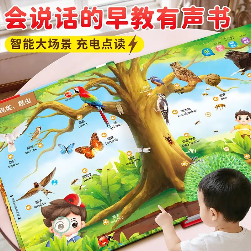 Preschool 2000 Chinese Character Sound Book, Early Educational Literacy Book for Kids Parent-child Cognitive Interaction