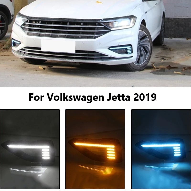 For Volkswagen Jetta 2019 Car Led Daytime Running Lights Streamer Steering Front Fog Light Modified DRL 12V Daylights Night Blue