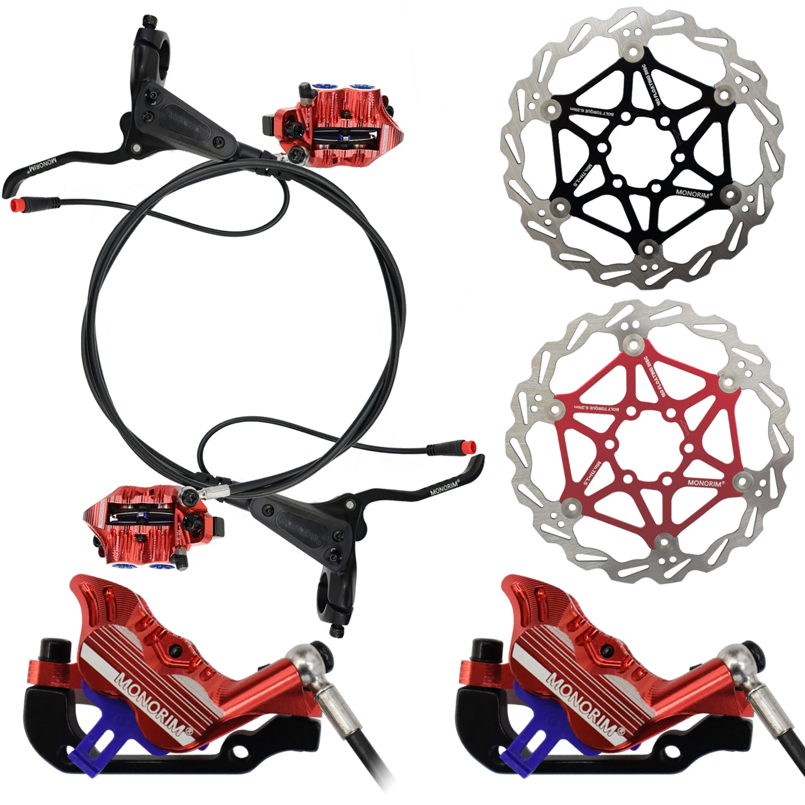 MONORIM EB01 4-Piston Mountain Bike Hydraulic Disc Brakes Hydraulic Bike Brakes Front 850mm and Rear 1750mm