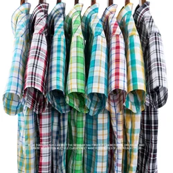 2023 new summer men's pure cotton plaid short-sleeved shirts business casual fashion versatile pure cotton no-iron men's shirts