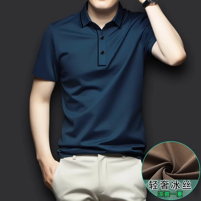 Light Luxurious Man Polo Shirts Youth High End Quality Casual Shirt Ice Silk Cool Feel Top & Tees 7A
