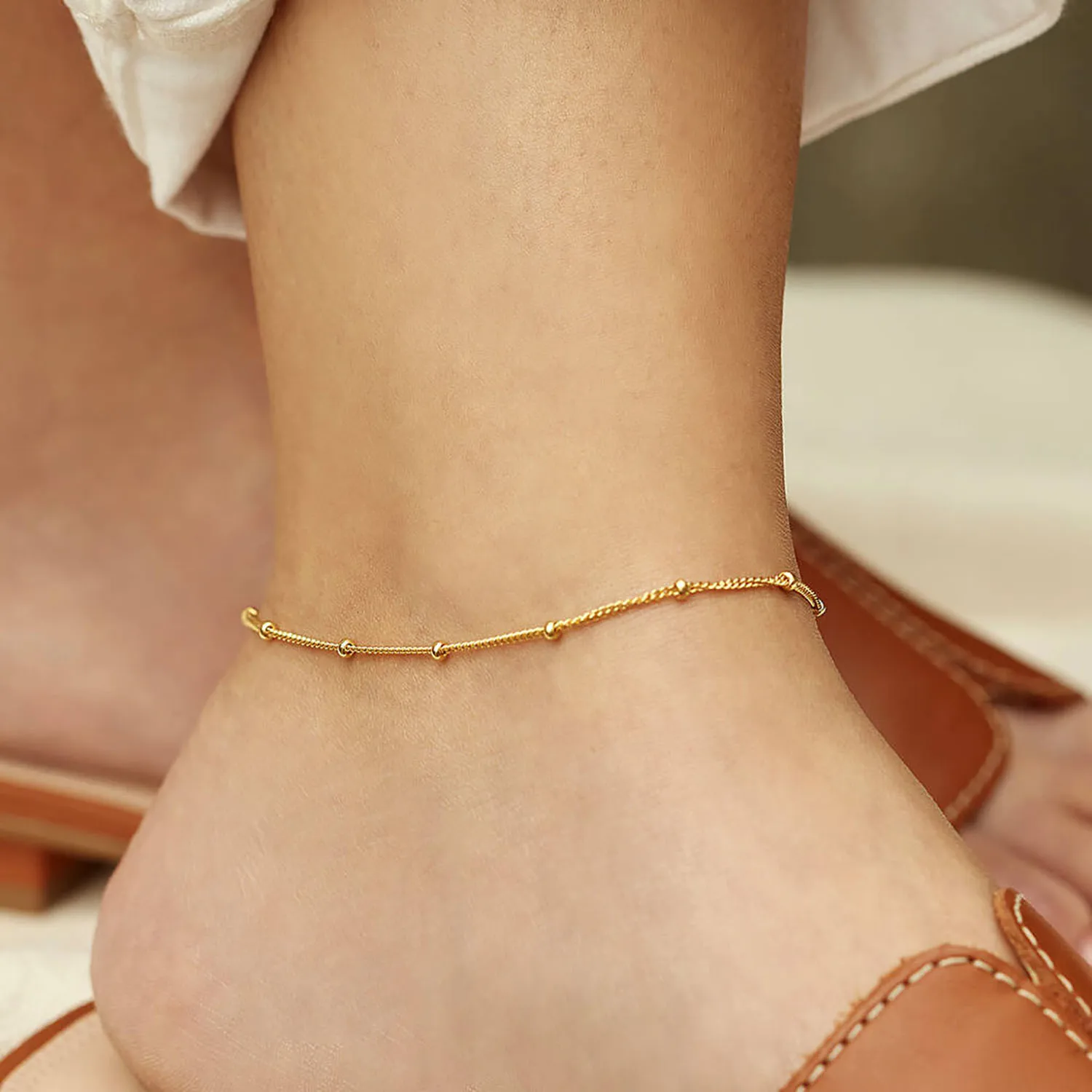 Waterproof Foot Jewelry Summer Accessories Gold Color Stainless Steel Ankle Bracelet Satellite Chain T Bar Anklet for Women