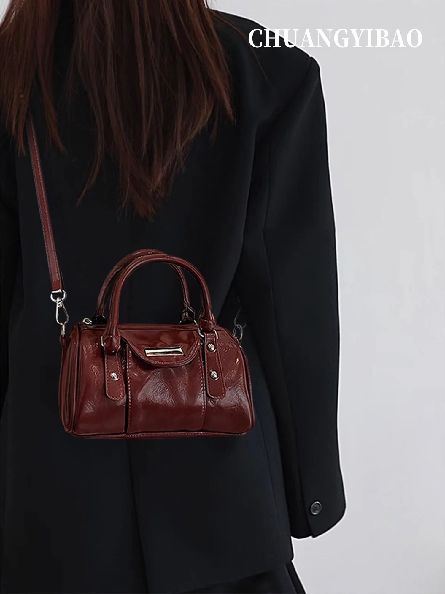 レッド-ボウリングバッグ-レディース-クロスボディ-ウェディングバッグ-高級-ミニマリスト-ハイエンド-ボストンバッグ-ソフト表面-pu-レザー-ハンドバッグ