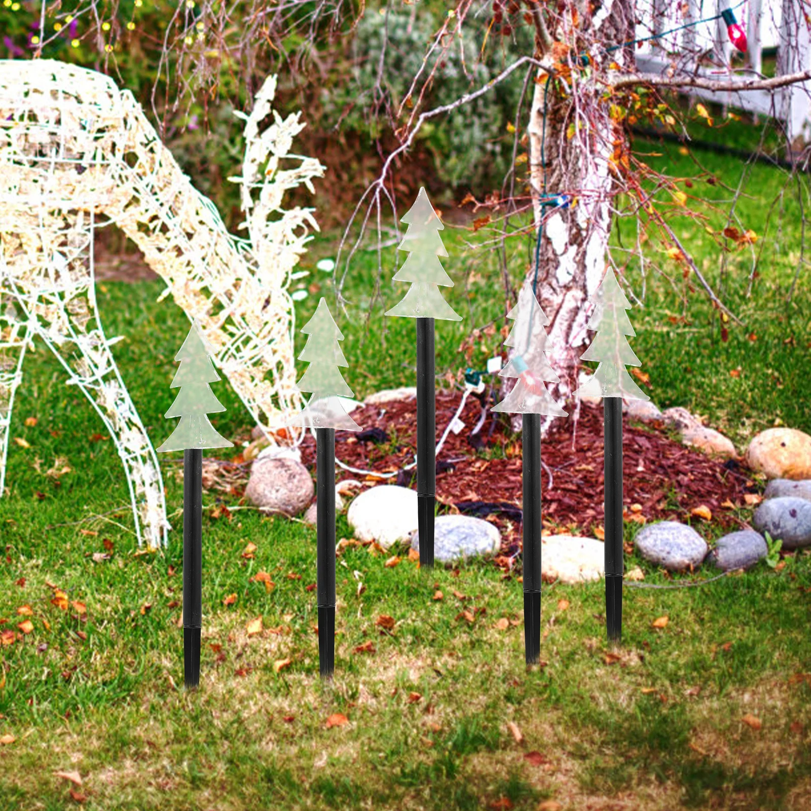 

5 Pcs Solar Christmas Tree Lights ABS Acrylic Stakes Outdoor Decor Holiday Lamp Accessories Garden Light Xmas ornaments LED