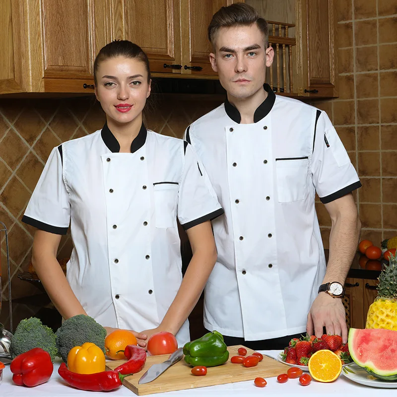 Chef Overalls Short Sleeve Hotel for Spring and Summer plus Size Kitchen Restaurant Kitchen Uniform for Men and Women plus-Sized