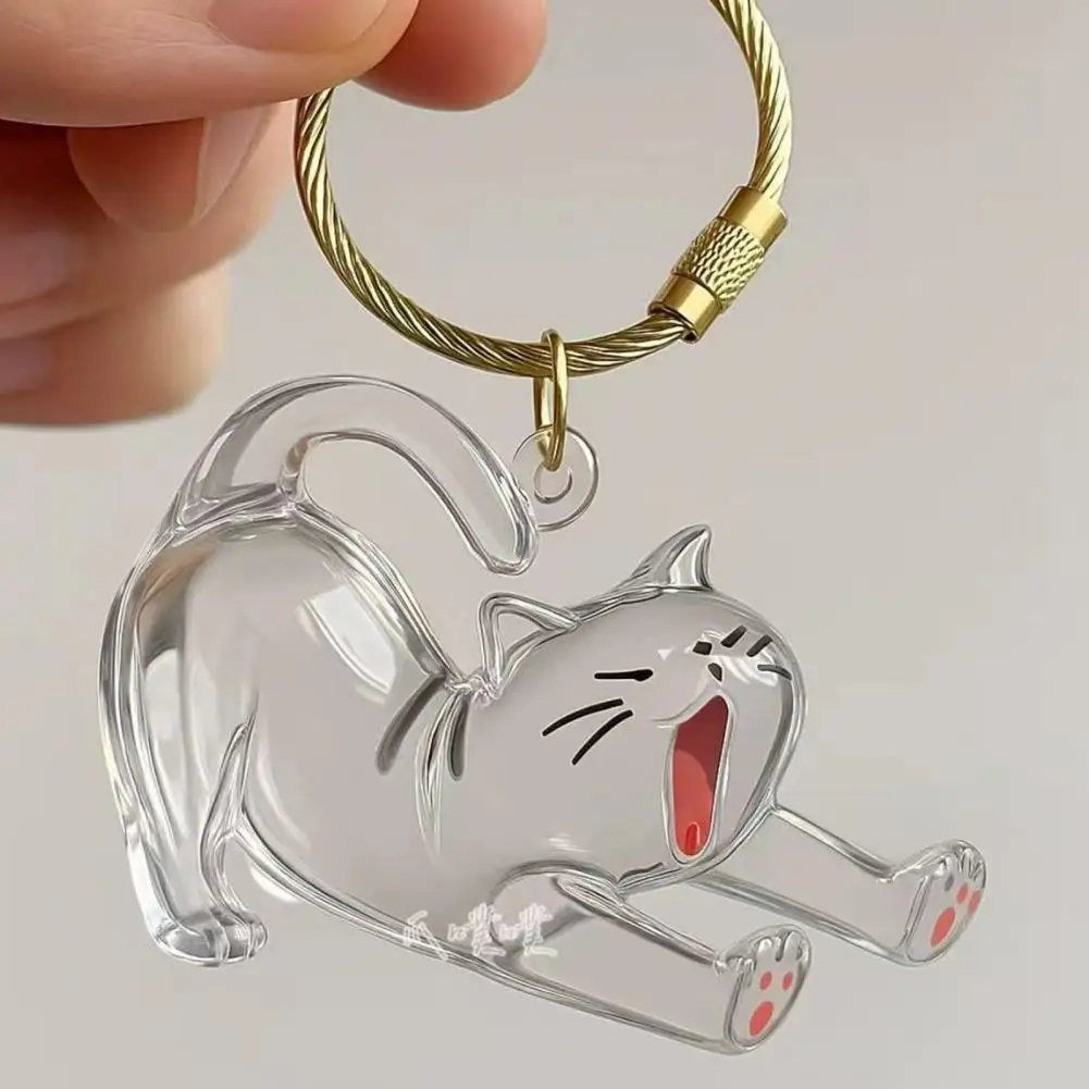 Lightweight Pet Hair Holder Transparent Cat Design Keychain Pendant Pet Hair Storage Box Hair Storage Bottle Keyring for Stylish