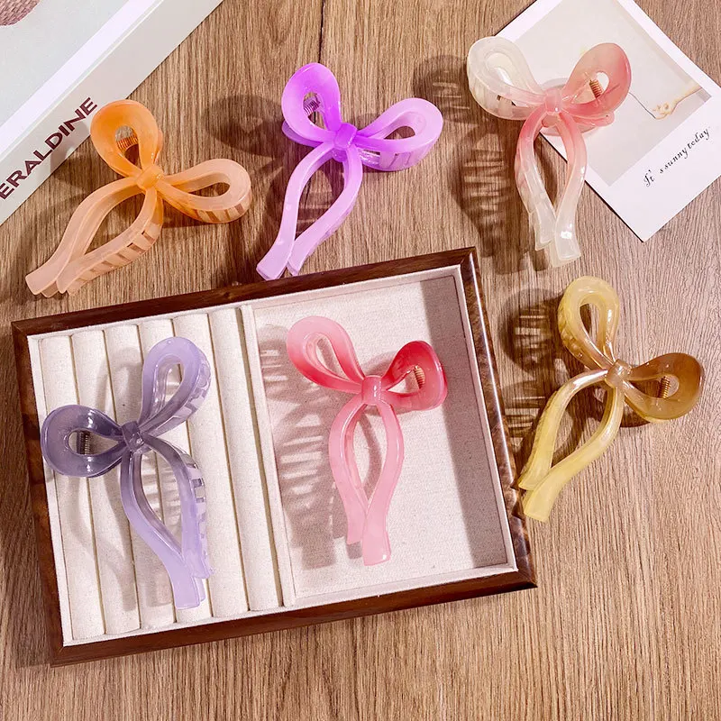 Gradient Color Temperament Hair Claw for Women Female Shark Clip Sweet Bow Hair Grabber Fashion Back Head Hair Clip Accessories