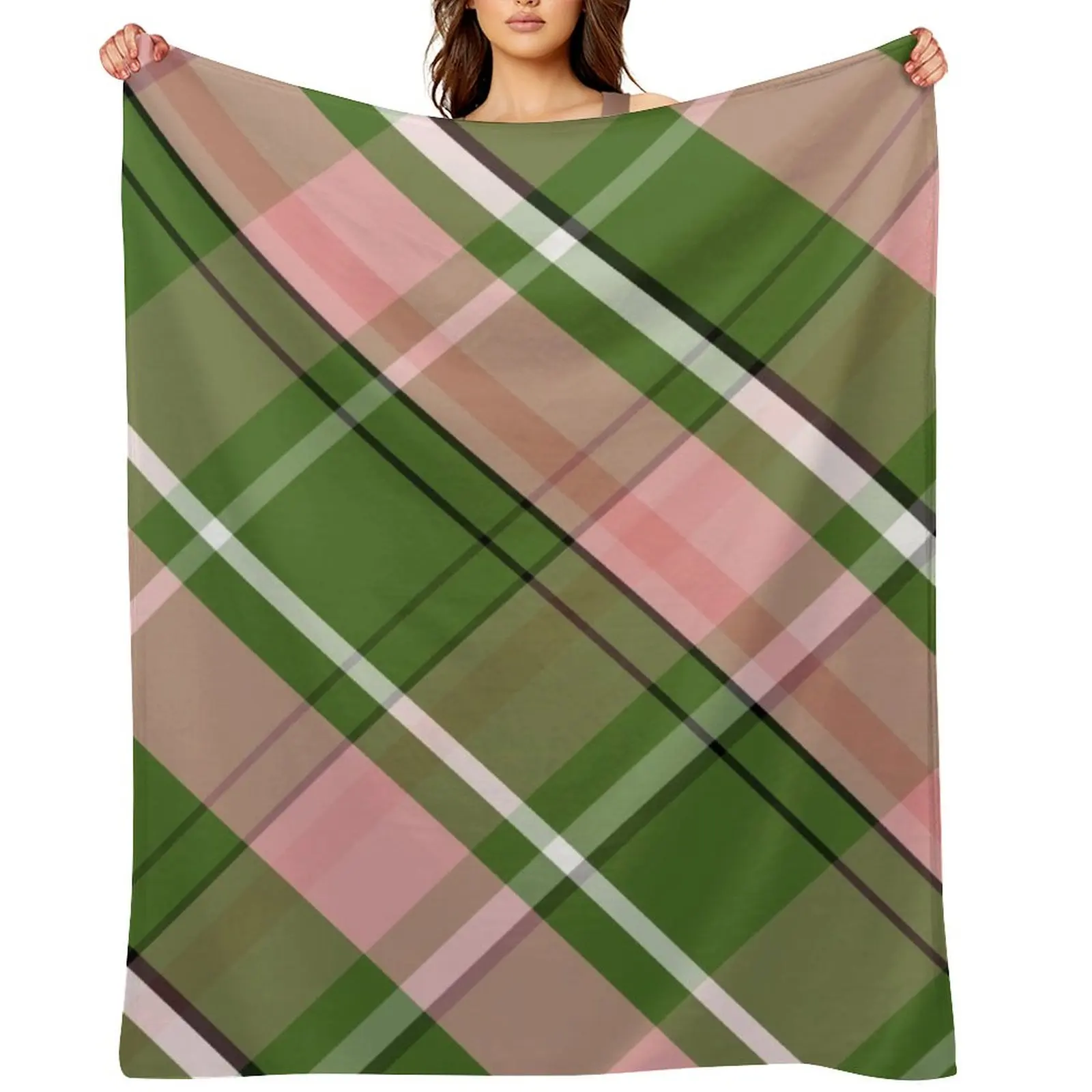 

Pink and Green Preppy Plaid Throw Blanket Blankets For Baby Moving Luxury Brand Hairy Blankets