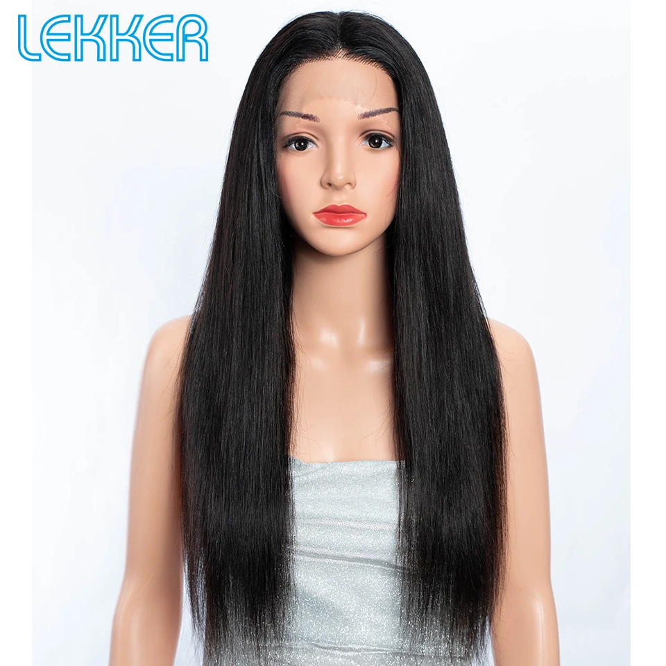 Lekker Natural Dark Bone Straight 13x1 T Part Lace Front 100% Human Hair Wig For Women Brazilian Remy Hair 32" Long Lace Wigs image 2