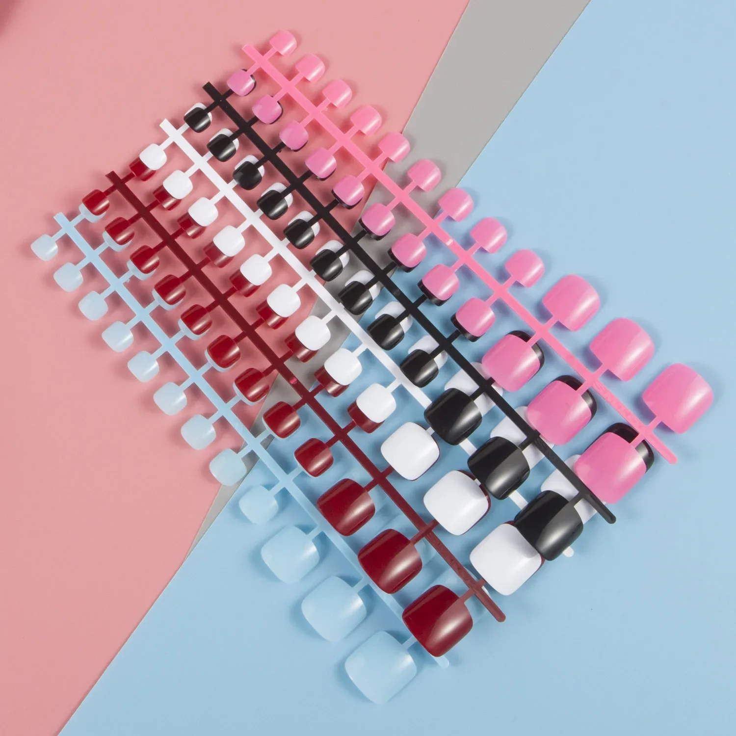 Mixed 5 Colors Fashionable Foot False Nails Fake Nails Candy Color 24 Pcs/row Exploston Models Foot Toe French Nails Art Tips