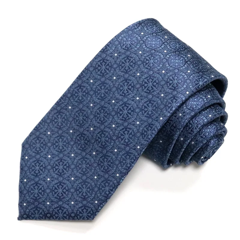 High end business handmade jacquard blue men's tie, men's formal attire, Shengzhou polyester imitation silk, foreign trade fine