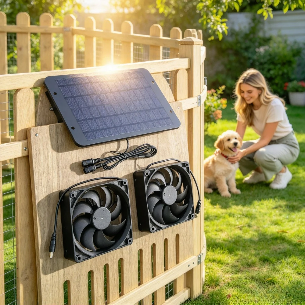 Solar Double Ventilation Fan Kit 15W Solar Powered Waterproof Air Cooler for Chicken Coop Dog House Greenhouse RV Camper Pet