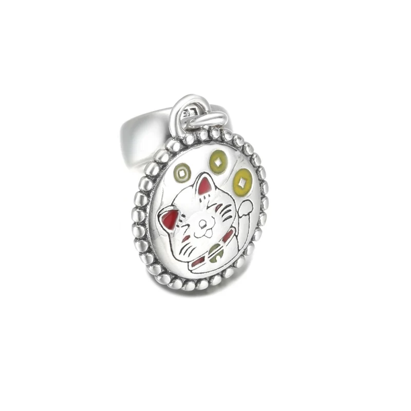 Silver Plated Pendant Bead DIY Jewelry Luckiness Hospitable Cat Dangle Charm