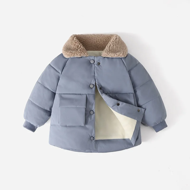 Winter New Warm Coats Baby Girl Boy Lamb Fleece Lapel Down Jackets Autumn Thicken Children Clothes Fashion Boys Girls Outerwear