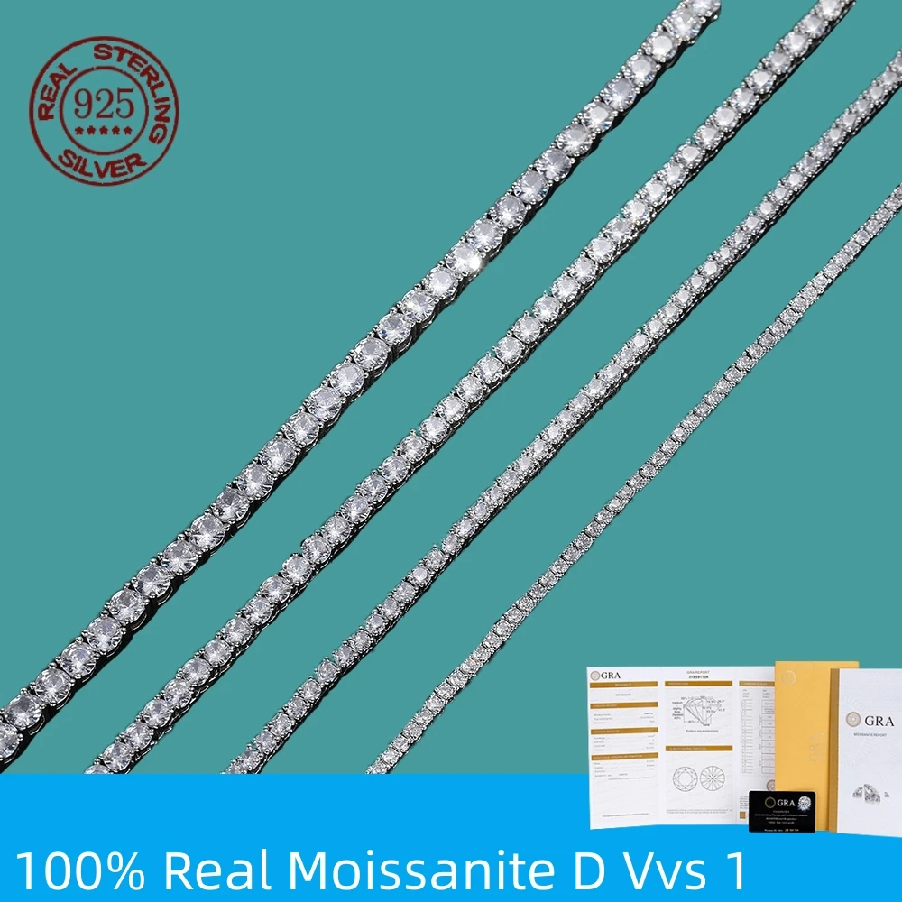 Simple Punk 2-6mm Moissanite Tennis Necklace for Women Man Choker Chain 100% S925 Sterling Silver Jewelry Gift view 2