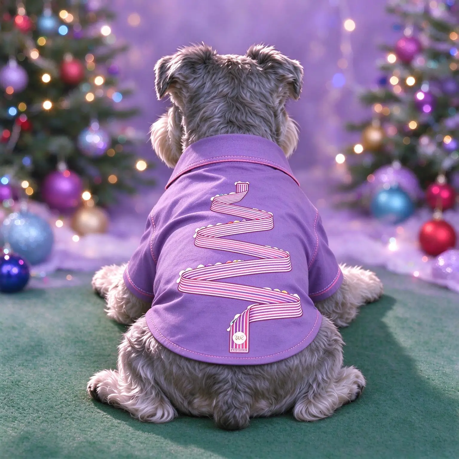 Cat & Dog Short Sleeve Shirt, Creative Candy Striped Xmas Tree Graphic Lapel Festive Pet Outfit