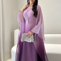 Gradient Printed Loose Women Banquet Dress Elegant O-neck Batwing Sleeve Long Dress New 2024 Fashion Satin Slim Robe Dress Mujer