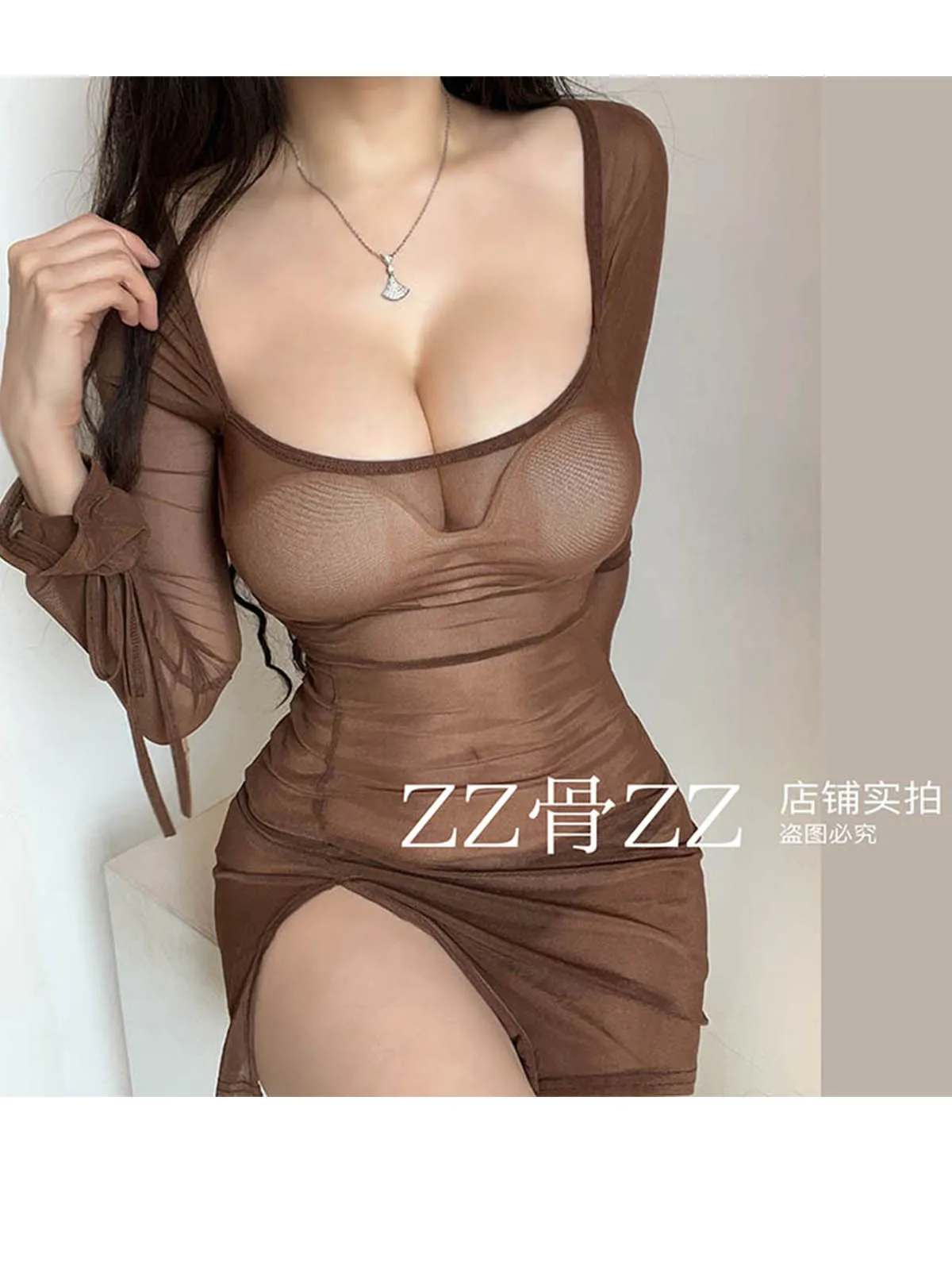 Summer New Street Fashion Beach Vacation Mesh Transparent Split Sexy Long Sleeved Dress Elegant Sweet Sexy Women Dress 8Y6S