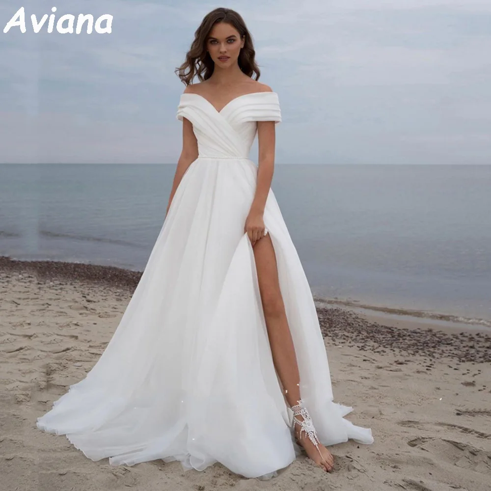 Vestido De Novia De Organza sencillo personalizado para mujer, vestidos De Novia De playa con hombros descubiertos, Vestido De Novia sin espalda 2025