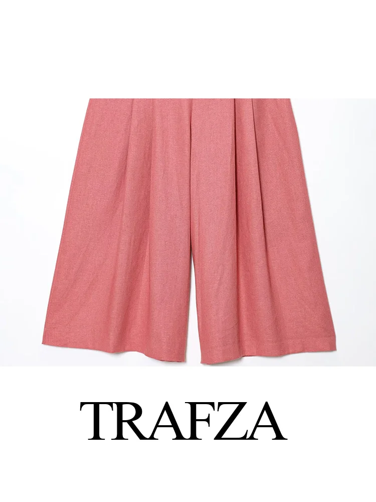 HH Women New Fashion Versatile Flax Sleeveless Short Hidden Button Vest Type Top+Belt Long Shorts Casual Wide-leg Pant Suit