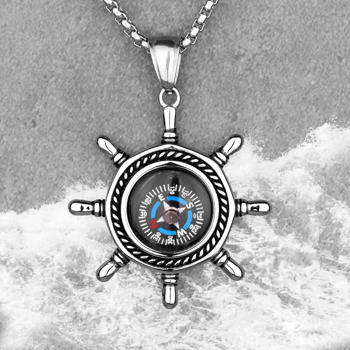 Rudder Compass Mens Long Necklaces Pendants Chain Punk Hip Hop for Boy Male Stainless Steel Jewelry Creativity Gift Wholesale