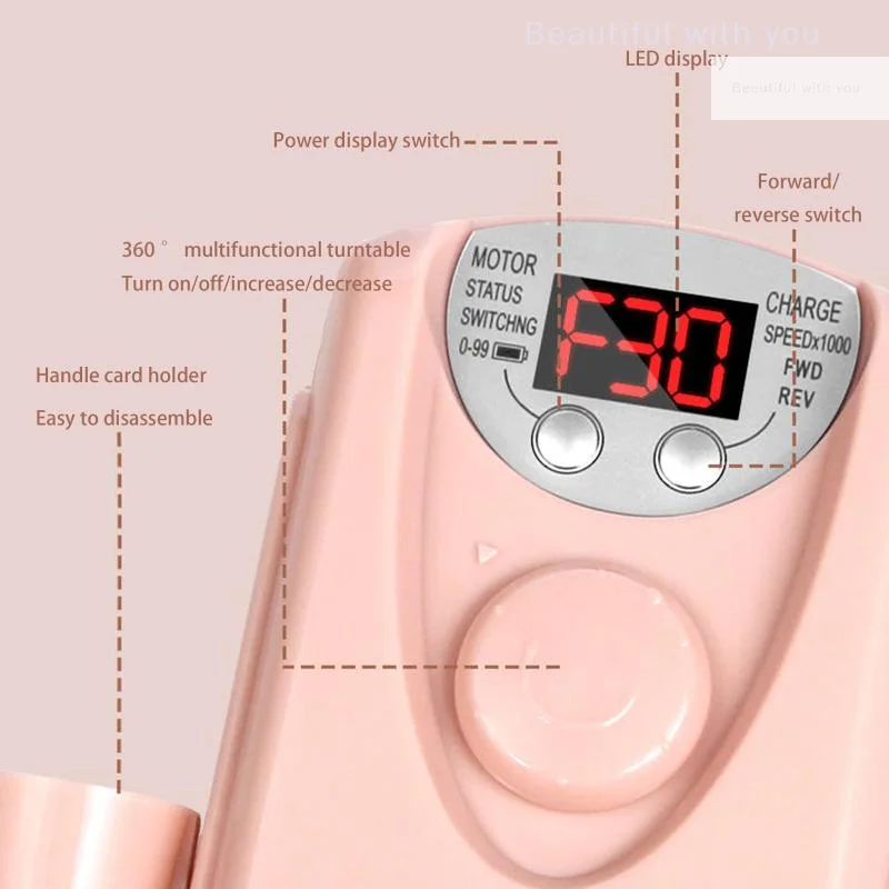 

[HBA]30000RPM Rechargeable Nail Drill Machine Professional Portable Electric Manicure File For Nails Gel Polish