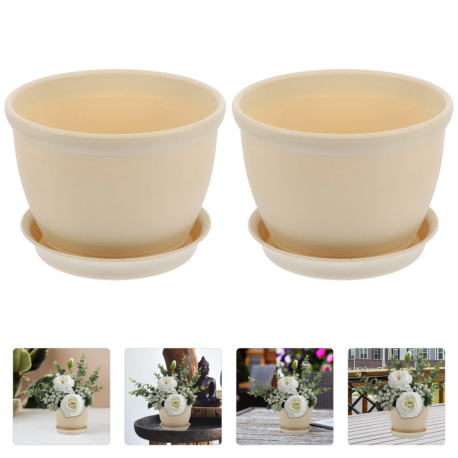 

2Sets Thickened Plastic Flower Pot with Saucer Drainage Holes for Succulents Indoor Plants Nursery Garden Balcony Decor