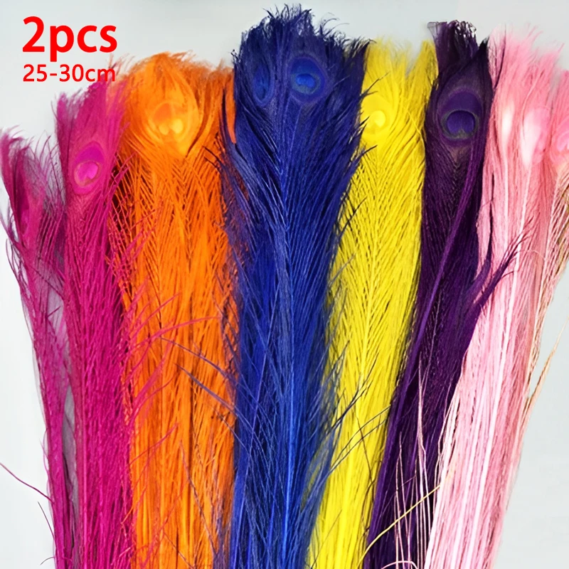 2pcs Long White Peacock Feathers Large Eye 25-30cm Decoration Adult Bleached Red Plume Natural For Vases Crafts Hat Blue Plumas