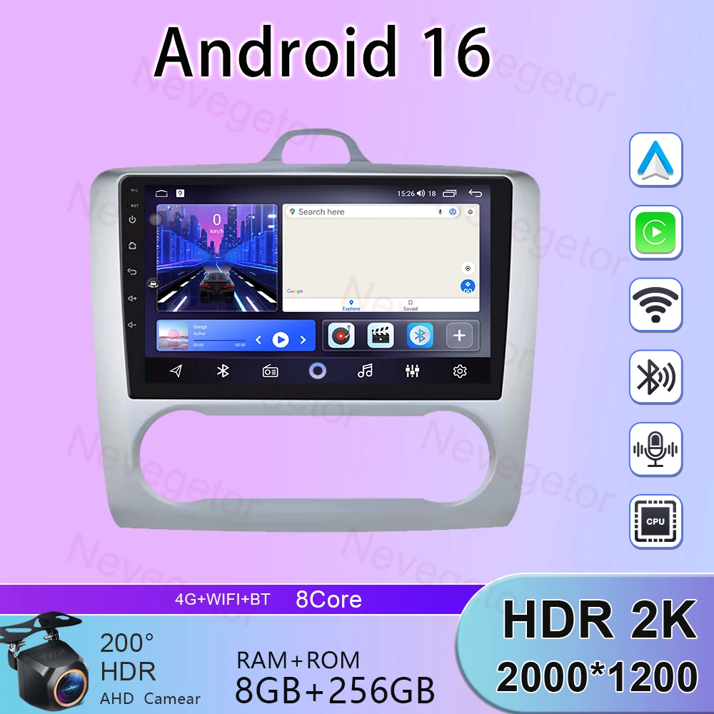 

Android 15 Auto Car Radio For ford focus EXI MT 2 3 Mk2 2004 -2011 9 inch 2 Din Multimedia Player Carplay autoradio Stereo GPS