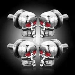 4Pcs/pack DIY 3D Design Decoration Chrome Skull Universal Motorcycle Metal  red  License Frame Screw Number Plate