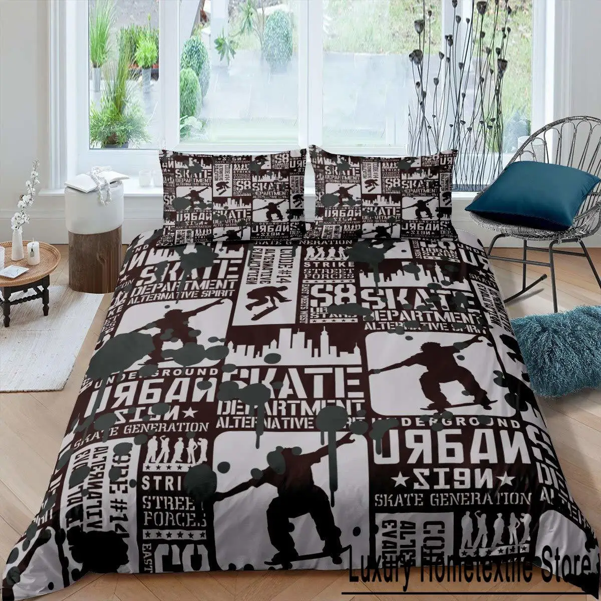 Skateboard Duvet Cover Boys Teens Sports Comforter Cover Microfiber 2/3pcs Graffiti Art Twin Bedding Set Double Queen King Size