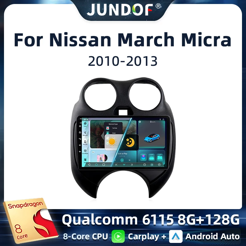 

For Nissan March MICRA 2010 2011 2012 2013 Android 13 Car Radio Audio video multimedia Player GPS Navigation 8+256G Carplay Auto