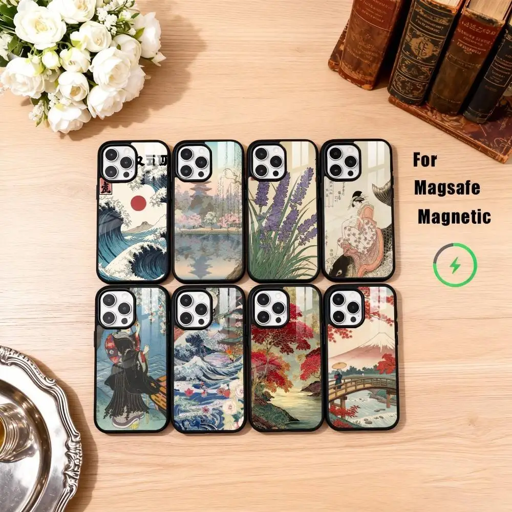 

Чехол для телефона Ukiyo-e в японском стиле для iPhone 17,16,15,14,13,12,11 Plus, Pro Max, магнитный для беспроводной зарядки Magsafe