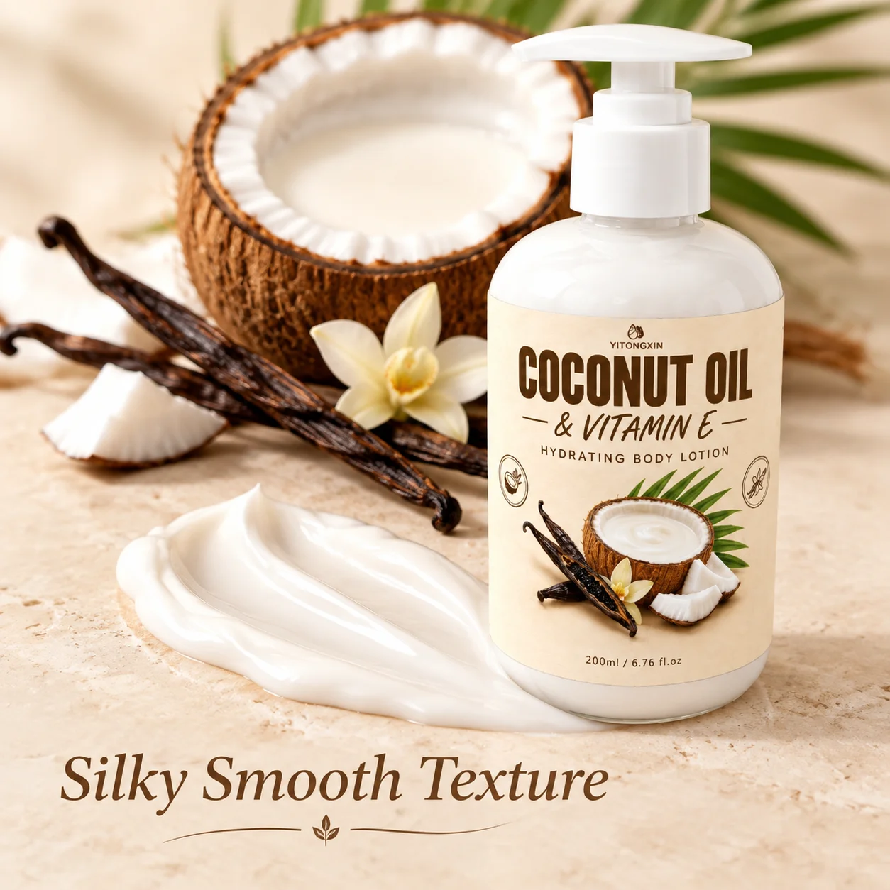 Coconut Oil & Vitamin E Body Lotion Hydrating Moisturizer Vanilla Coconut Milk Scent Fast Absorbing Daily Skincare